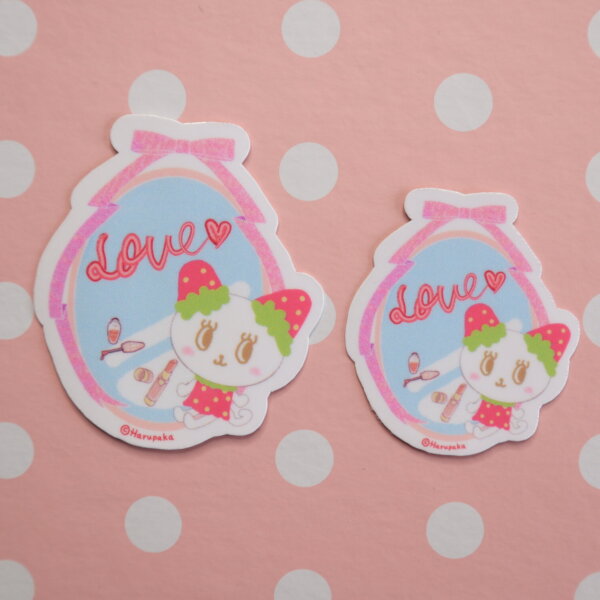 Makeup, Vinyl Sticker, Cute, Maquillage, Love, Pop, Kawaii, Mirror, Rouge, Lipstick, Pink, ねこのリリ, いちご, Ribbon, Girl, Lili the Strawberry Cat - Image 2