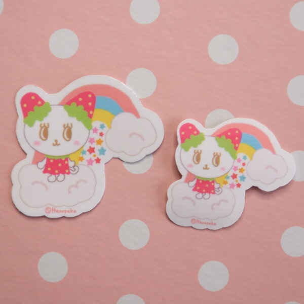 Rainbow Vinyl Sticker, Cute, Stars, Love, Pop, Kawaii, Pink, Yellow, Blue, いちごねこのリリ, Strawberry, Girl, Cloud, Cheer, Lili the Strawberry Cat - Image 2