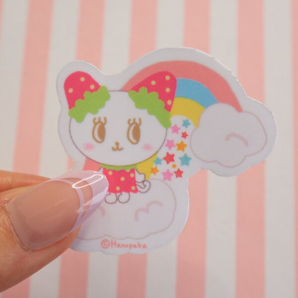 Rainbow Vinyl Sticker, Cute, Stars, Love, Pop, Kawaii, Pink, Yellow, Blue, いちごねこのリリ, Strawberry, Girl, Cloud, Cheer, Lili the Strawberry Cat