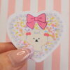 Heart Shaped Pearl Frame Cute Vinyl Sticker, Flower, Ribbon, Pastel Color, Girly, Princess, Laptop Decal, Die-Cut, Kawaii, Mimi the Dog