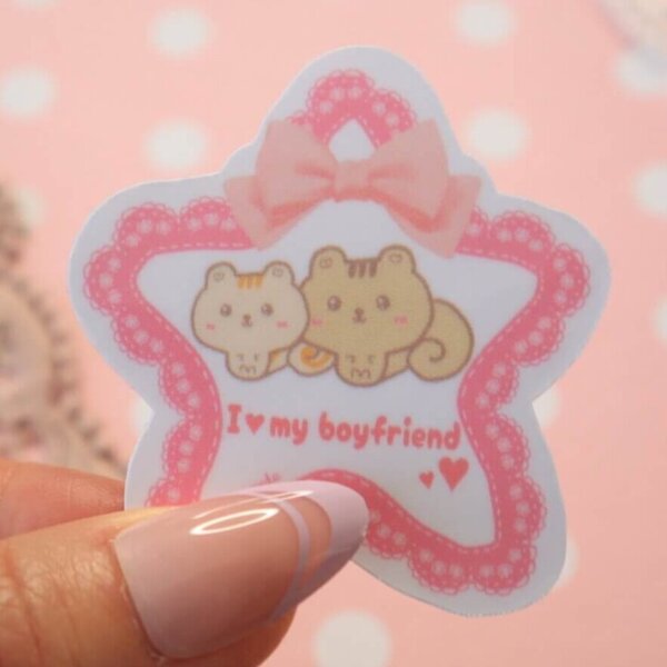 I love my Boyfriend Cute Squirrel Vinyl Sticker, I love my bf, Love Relationship, Friendship, Couple, Lace, Ribbon, Star Shape, Heart Shape - Image 3