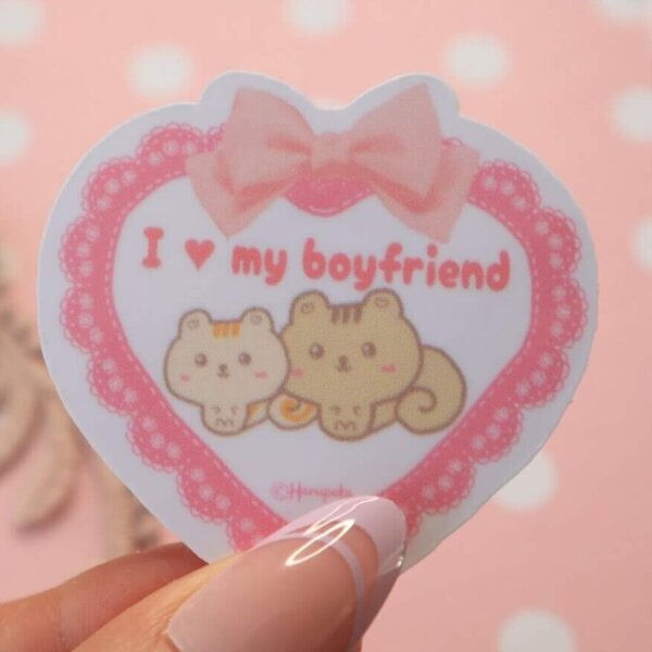 I love my Boyfriend Cute Squirrel Vinyl Sticker, I love my bf, Love Relationship, Friendship, Couple, Lace, Ribbon, Star Shape, Heart Shape