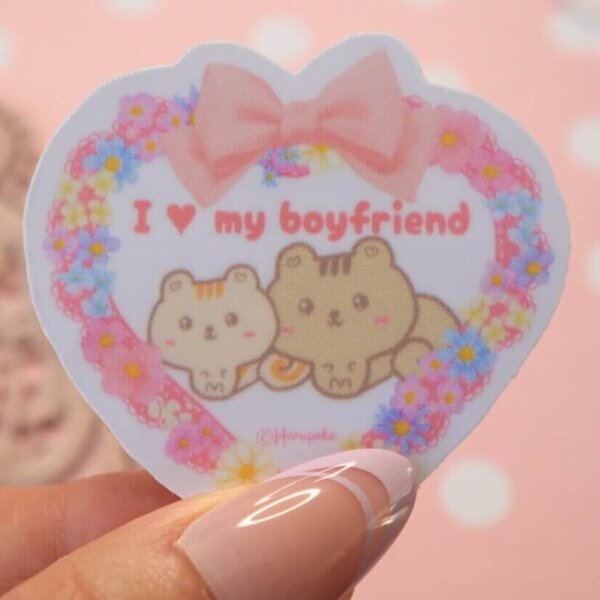 I love my Boyfriend Cute Squirrel Vinyl Sticker, I love my bf, Love Relationship, Friendship, Couple, Lace, Ribbon, Star Shape, Heart Shape - Image 5
