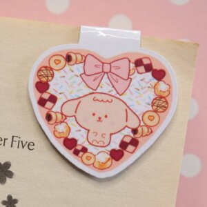 Kawaii Brown Dog Handmade Magnetic Heart Breads Bookmark