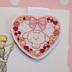 Kawaii White Dog Handmade Magnetic Heart Breads Bookmark