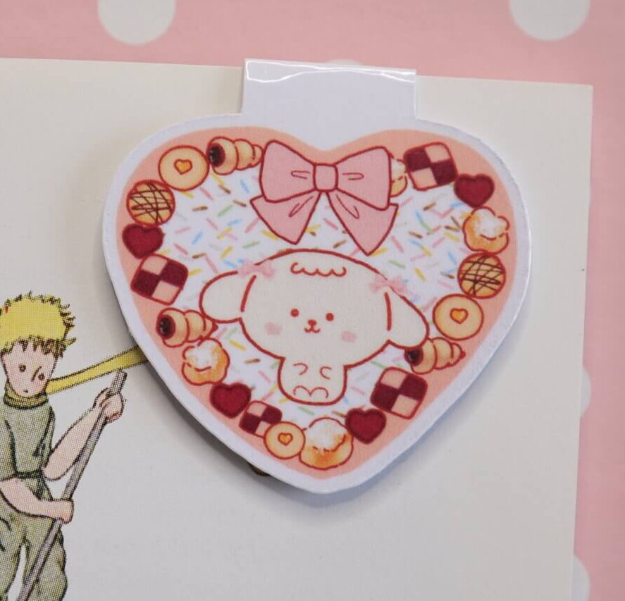 Kawaii White Dog Handmade Magnetic Heart Breads Bookmark