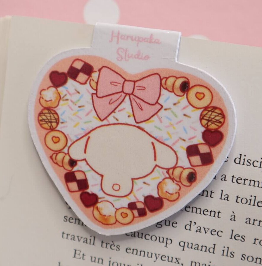 Kawaii White Dog Handmade Magnetic Heart Breads Bookmark - Image 3