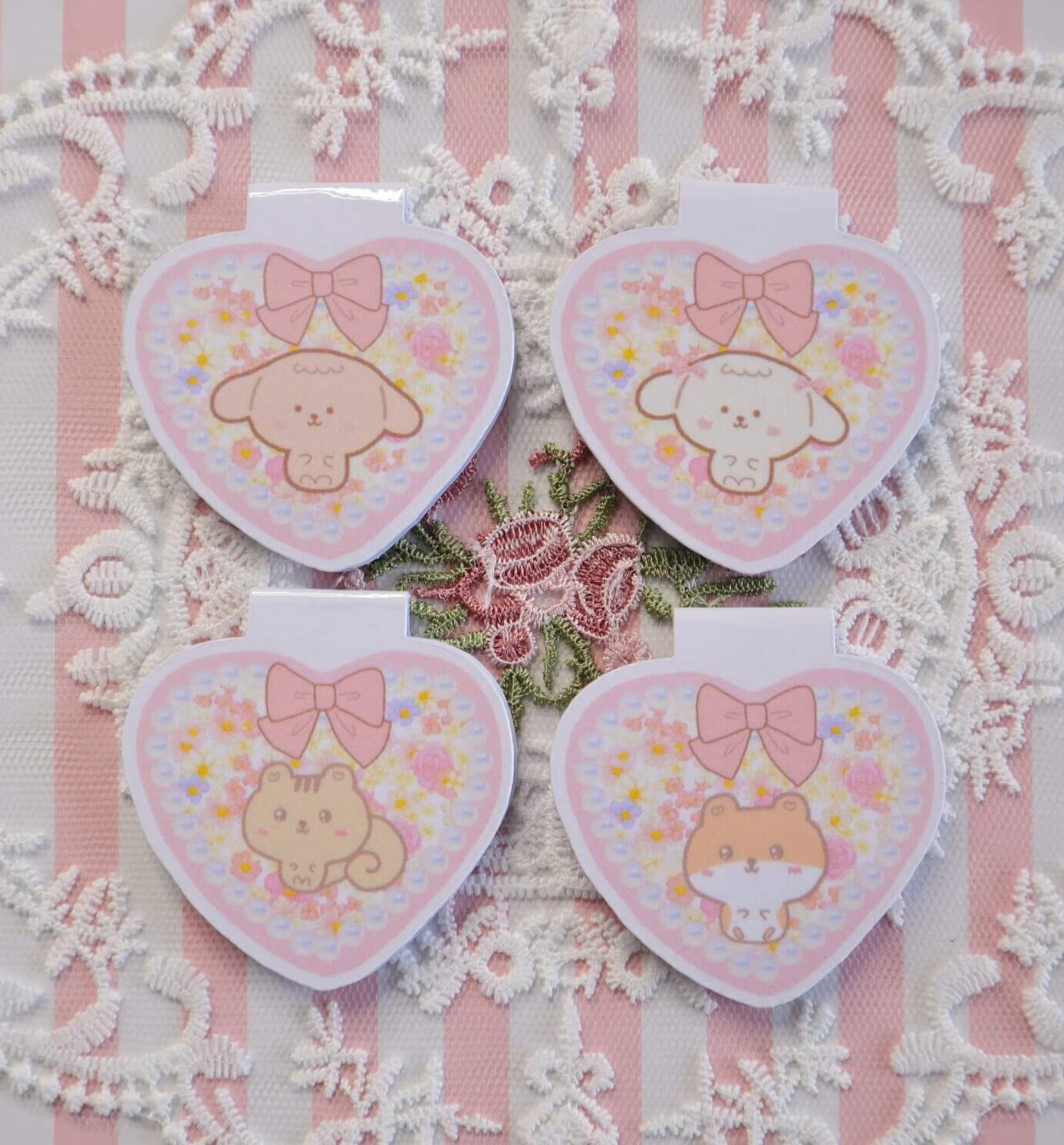 Kawaii Squirrel Handmade Magnetic Heart Pearl Bookmark - Image 4