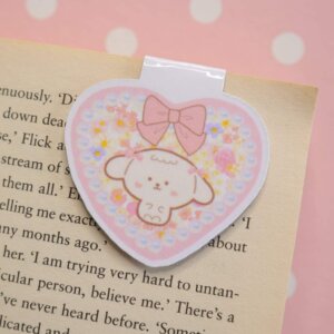 Kawaii White Dog Handmade Magnetic Heart Pearl Bookmark
