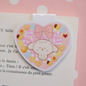 Kawaii White Dog Handmade Magnetic Heart Cookie Bookmark