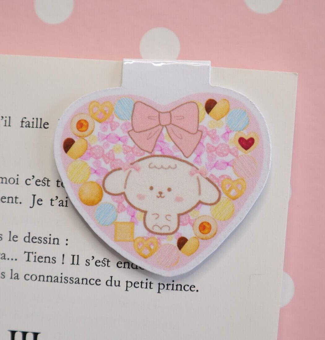 Kawaii White Dog Handmade Magnetic Heart Cookie Bookmark