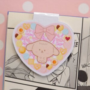 Kawaii Brown Dog Handmade Magnetic Heart Cookie Bookmark