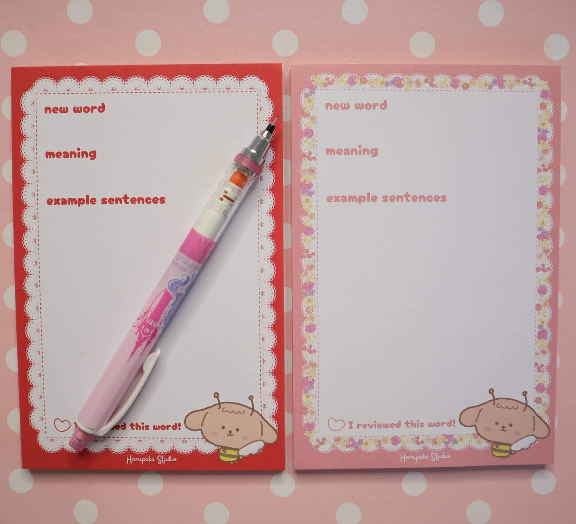 Language Learning Memo Pads: New Vocab Notepads Pink Flower (4x6 inches) - Image 5