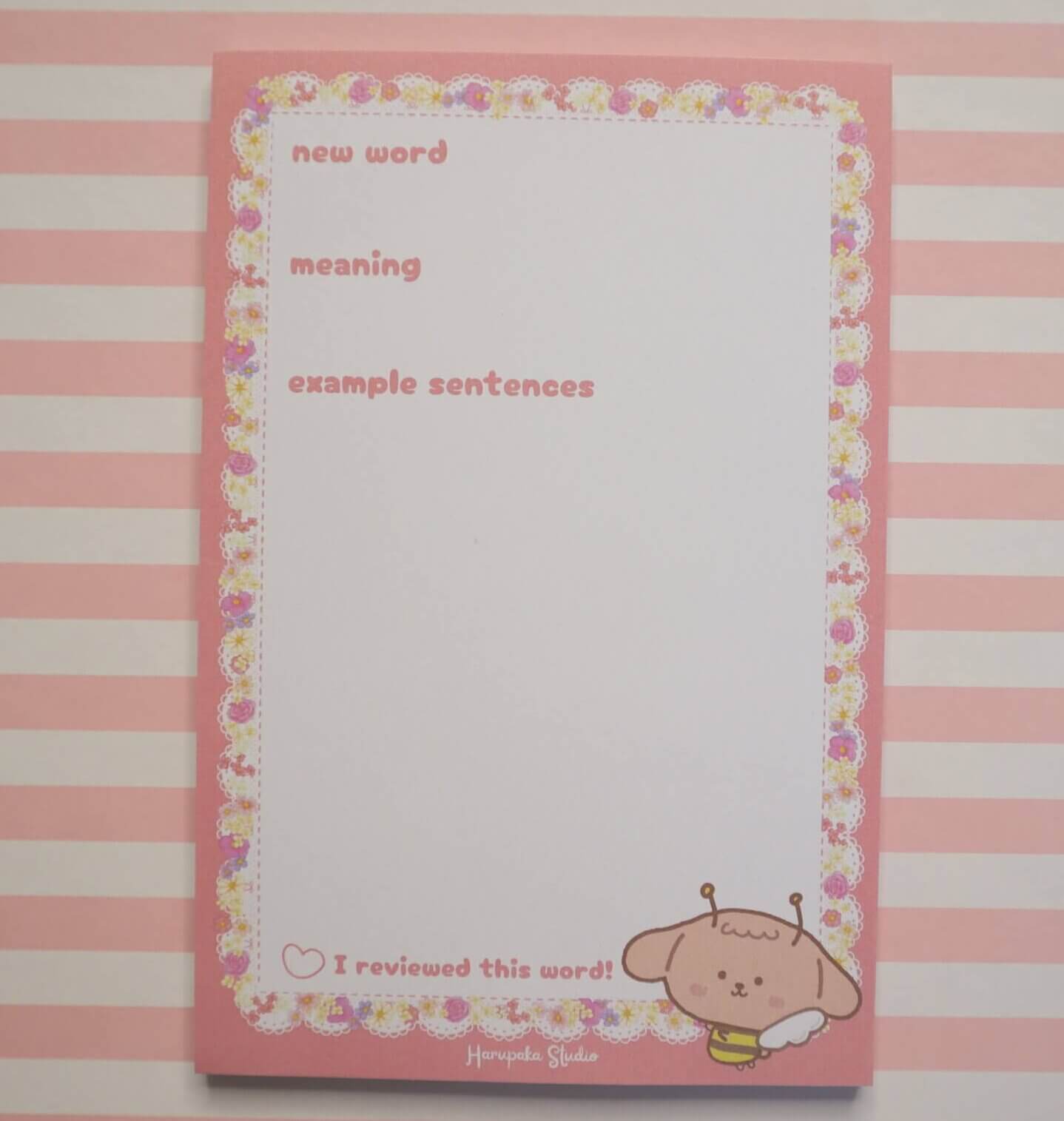 Language Learning Memo Pads: New Vocab Notepads Pink Flower (4x6 inches) - Image 2