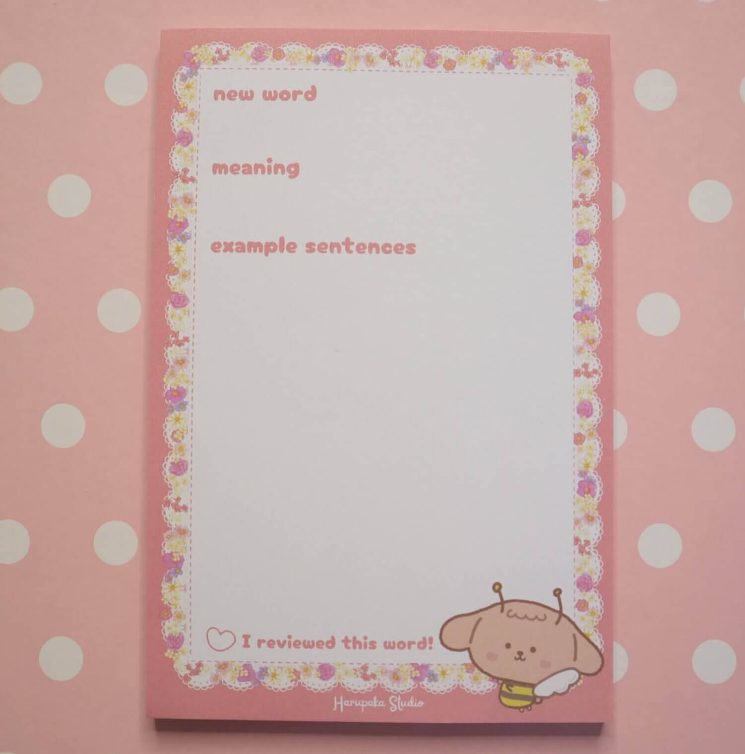 Language Learning Memo Pads: New Vocab Notepads Pink Flower (4x6 inches)