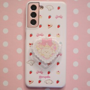 Kawaii Heart Phone Grip and Phone Stand: Pink Ribbon Acrylic Accessory